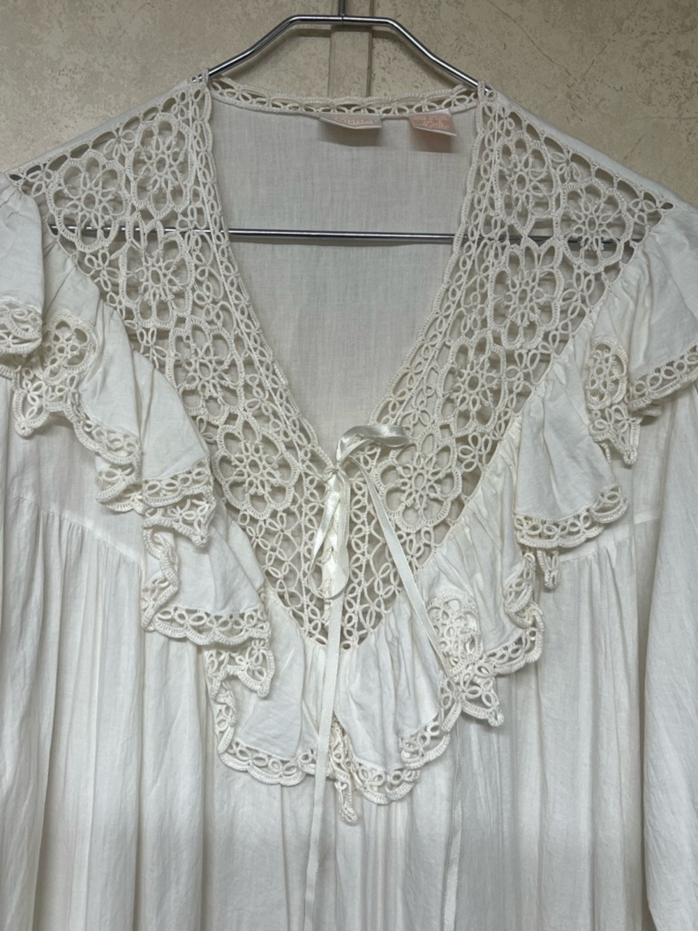 Adonna vintage white crochet ruffle long sleeve peasant cottagecore nightgown - Picture 6 of 14